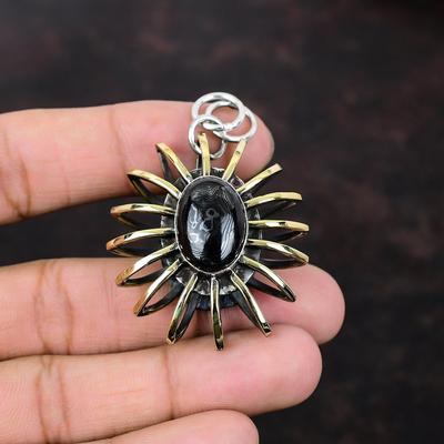 Ciondolo psilomelano Gioielli fatti a mano Ciondolo in argento sterling 925 Gioielli con pietre preziose Ciondolo placcato in oro 18K Gioielli con gabbia Anniversario per regali