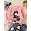 European Sizes Skateboard Skeleton Red Cap Golden Chain Girls' Crew Neck Sweatshirt, Autumn Winter Western Top, Long Sleeved Casual.