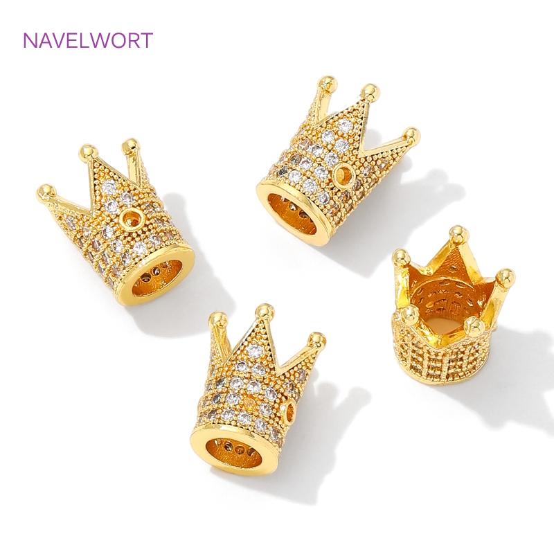Trendy 18K Gold Plated Brass with Zircon Crown Spacer Beads For Bracelets Making,Beads Separators,DIY Jewelry Making Supplies