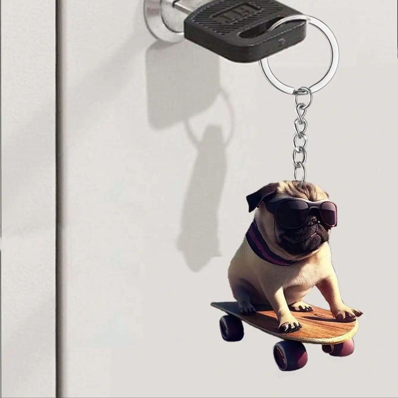

Charming and Cute Skateboard Pug Pendant Suitable for Car Rearview Mirrors DIY Backpack Pendant is the Perfect Gift for Others