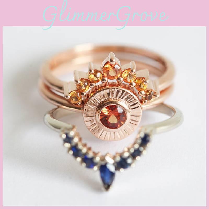 Elegant Rose Gold Three Piece Wedding Ring Set With Geometric Design For Women