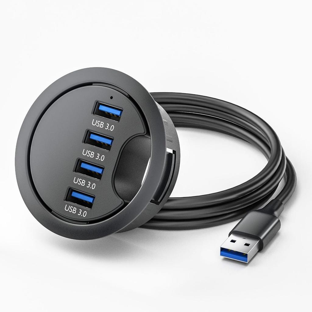 USB 5Gbps Includes USB Extension Fits 60mm Desk Compatible with Surface and Other Ideal for Remote and Working from Home 3.0 4-Port Hub, High-Speed