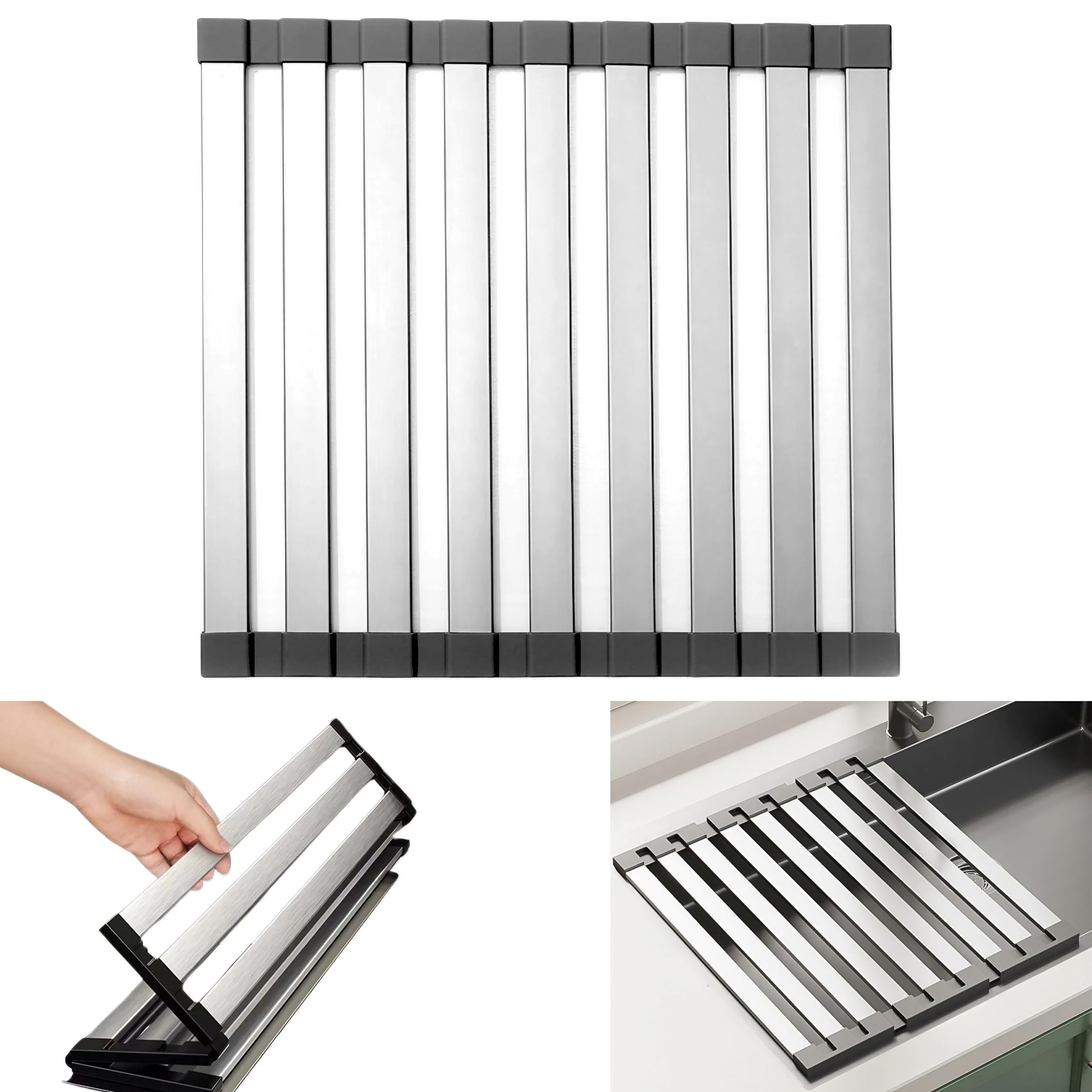 

East Leaf Stainless Steel Over-the-Sink Dish Drainer, Foldable, Expands Kitchen Work Space, and More (D35xW32.5cm)