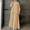 ZANZEA Women Long Sleeve Blouse and Long Skirts Stripe Print Two Piece Suit Sets