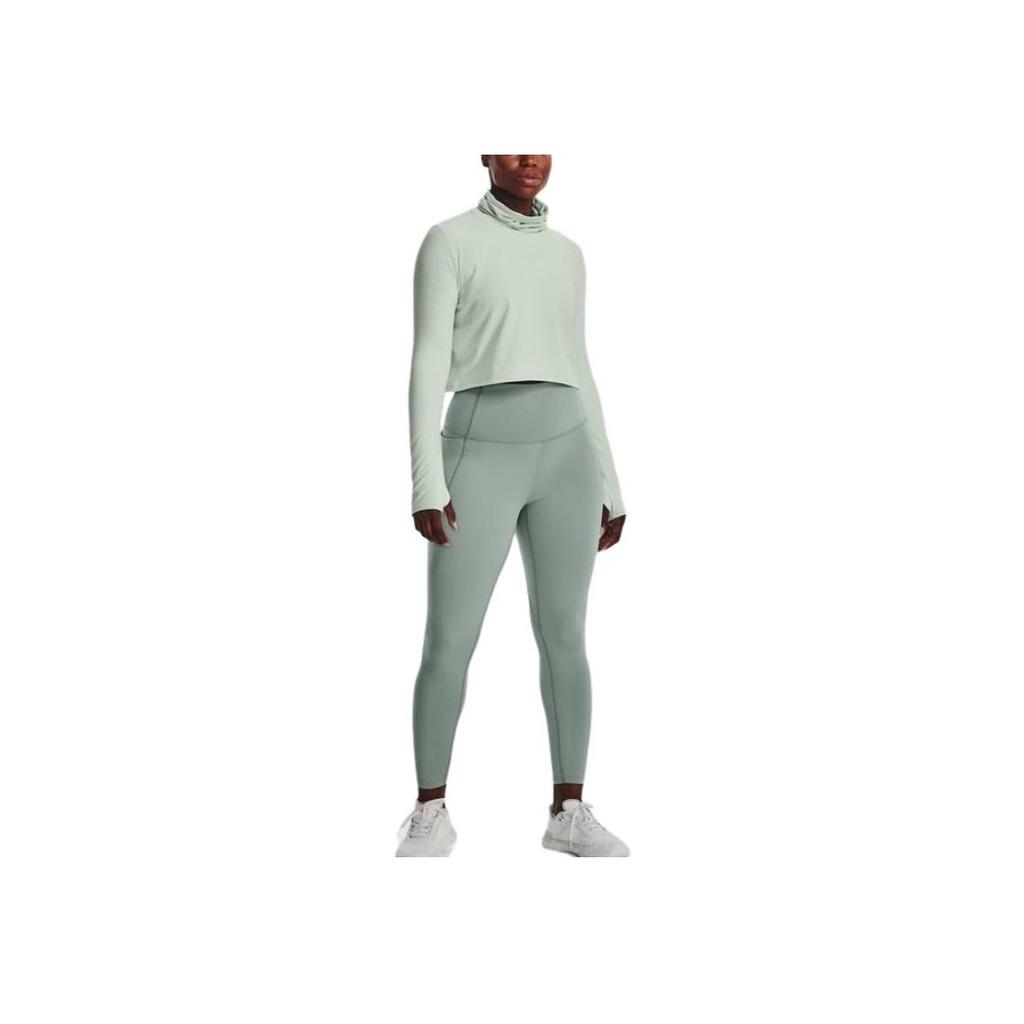 Under Armour Solid Color Crew Neck Long Sleeve T-Shirt Women Tops Green 1375417-592