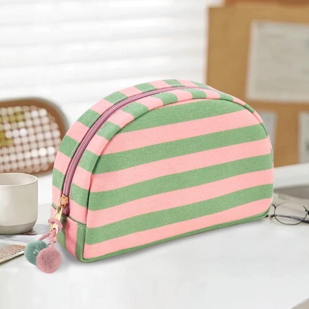 Cute Dopamine Striped Cosmetic Bag Shell-shaped Large Capacity Travel Toiletry Bag Portable Zipper Storage Pouch Bag