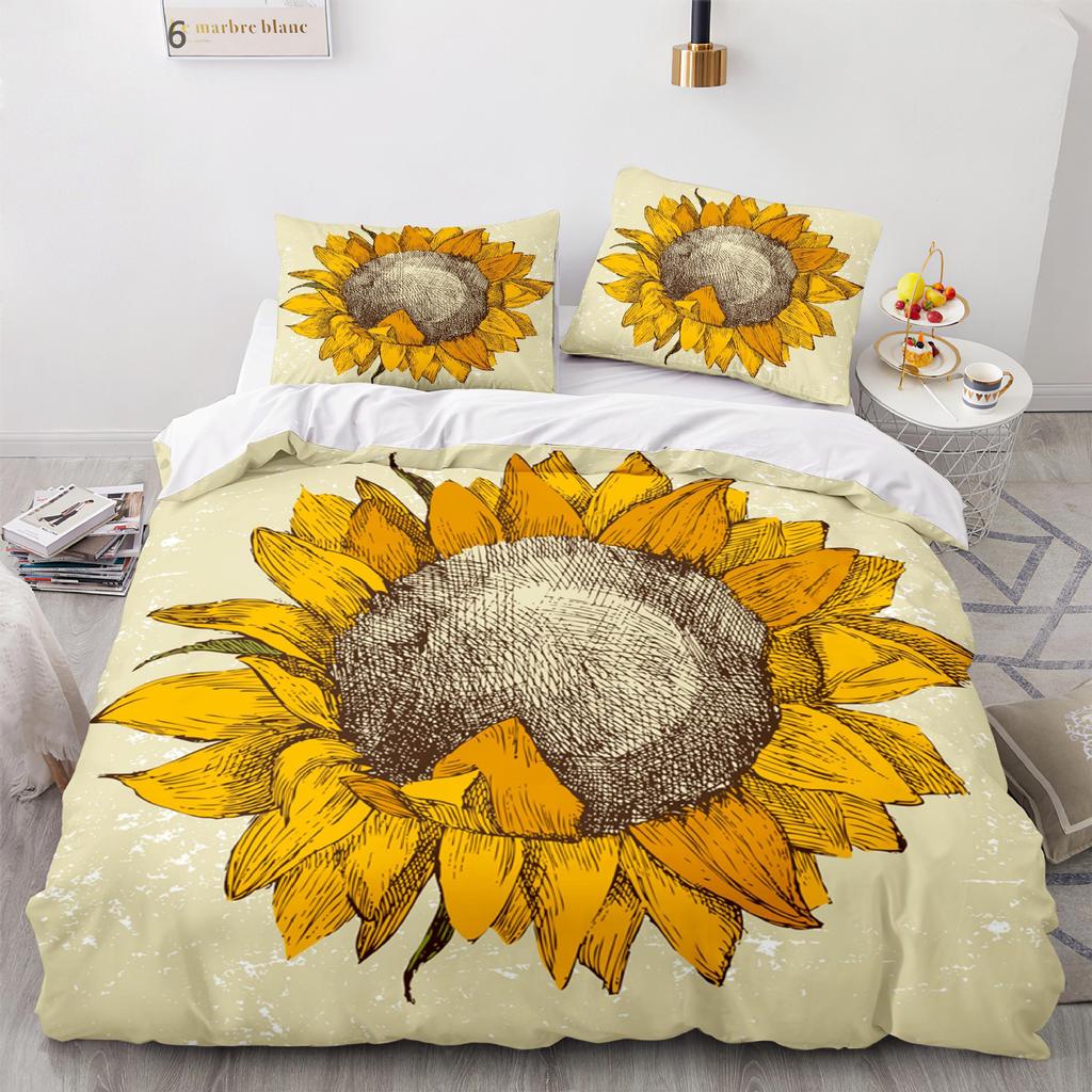 Digital Printing Three-Piece Sunflower Quilt Cover Size Quilt Cover 3D