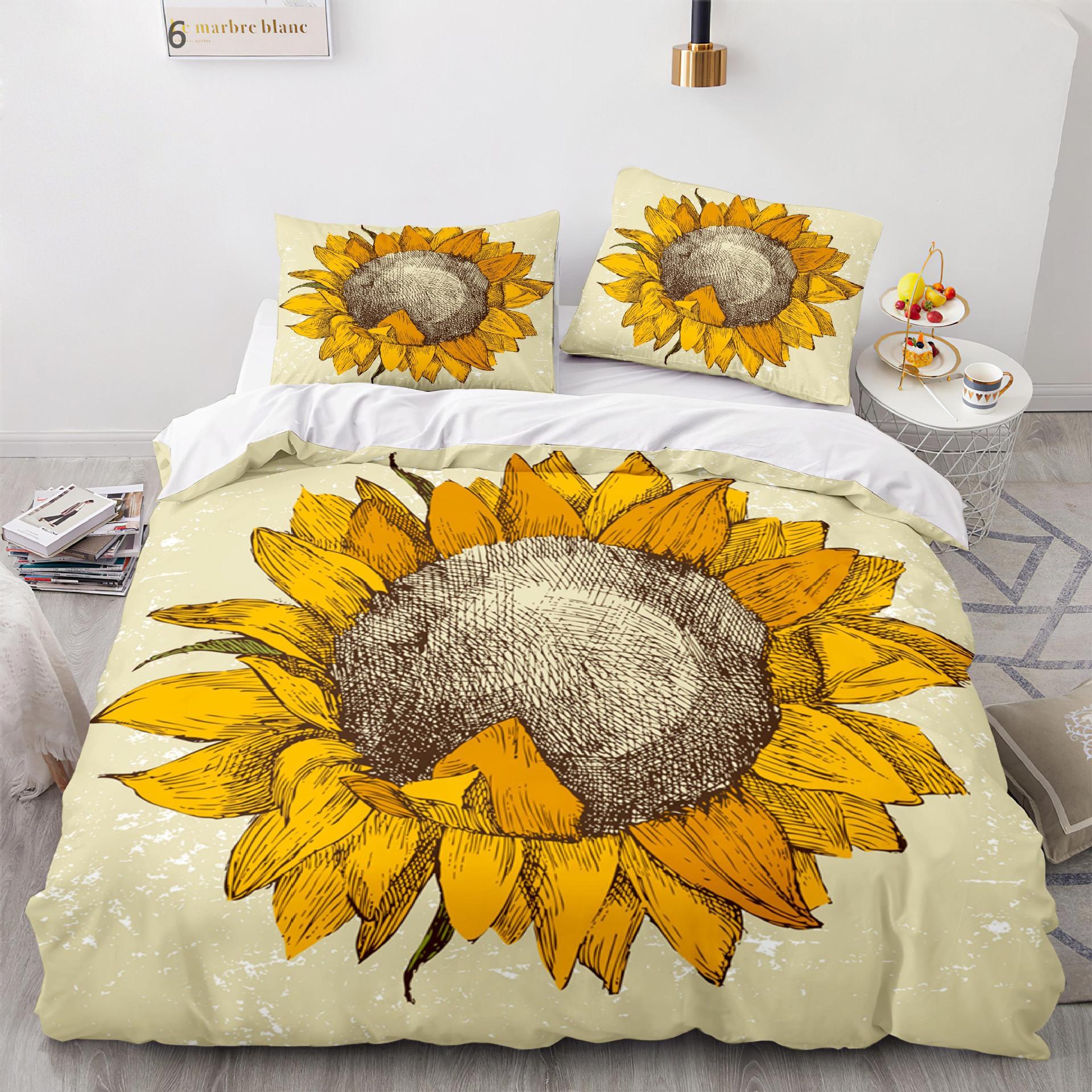 

Digital Printing Three-Piece Sunflower Quilt Cover Size Quilt Cover 3D 140*210cm