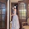 Misty Rain Gray Tie-Dye Off-Shoulder Dress & Summer Cardigan Two-Piece Set