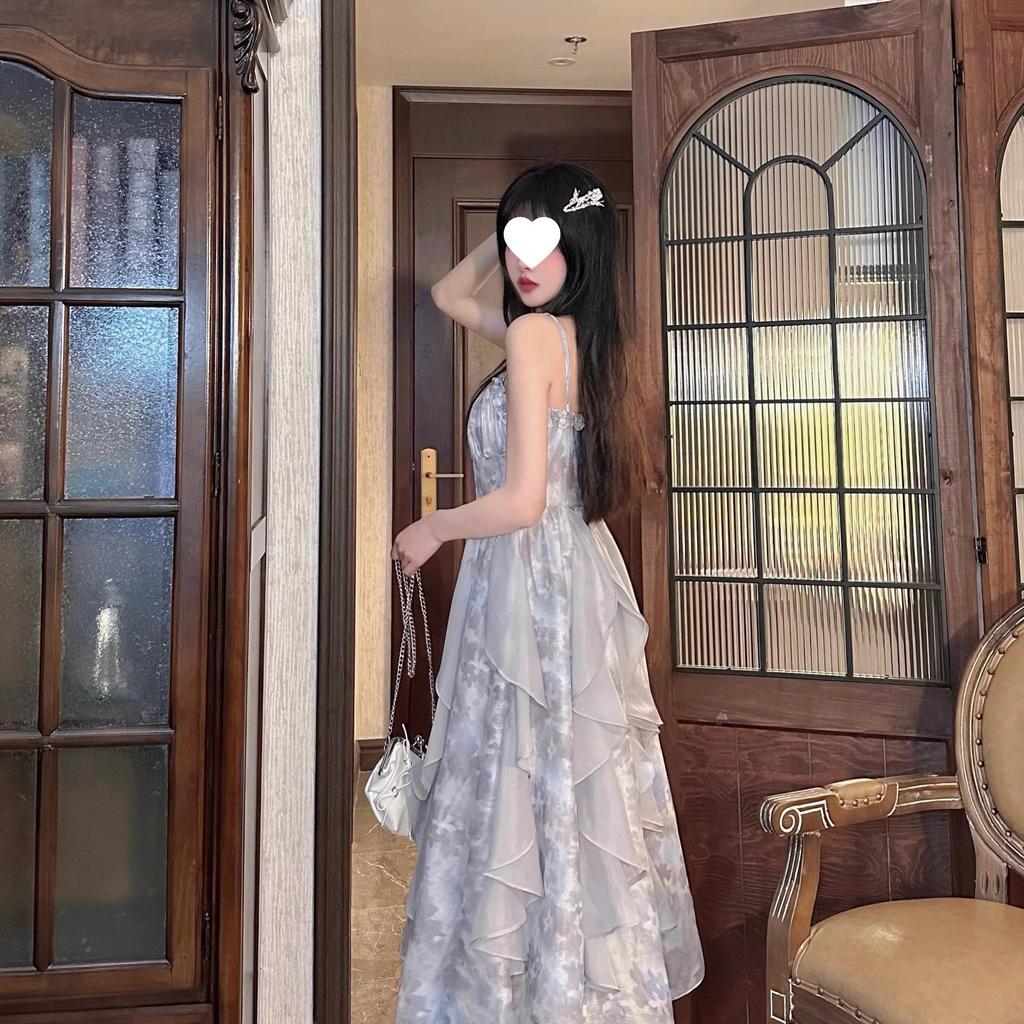 Misty Rain Gray Tie-Dye Off-Shoulder Dress & Summer Cardigan Two-Piece Set