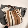 Striped Plush Bag for Women In Winter New Trendy Fashion College Style Tote Bag Casual Large Capacity Woolen Bag