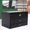 Bymaocar Black 3-Tier Drawer Jewelry Box, 12-Slot Watch Organizer W/ PU Leather & Metal Clasp, Eyeglass & Sunglass Storage Case