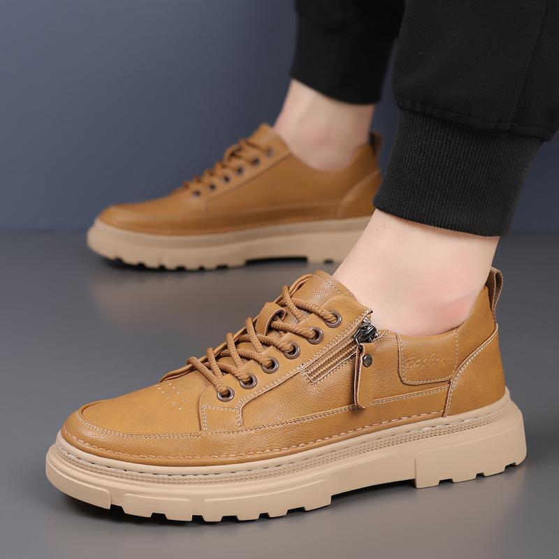 Fashion Italian Brand Men's Genuine Leather Shoes Thick Soled Wear-resistant Hiking Casual Shoes Fashionable Brown Men's Workwear Shoes