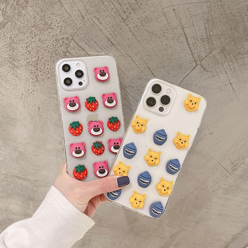 For Iphone 17 Pro Cartoon Drip Glue Phone Case Apple 16 Plus Bear 15 Transparent 14 Glitter 13