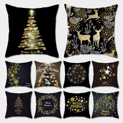 Christmas Pillow, Snowflake Pillow, Black and Gold Print, Elk Sofa Pillow, Peach Skin Pillow Cover