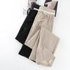 Women's Beige Acetate Wool Wide-Leg Pants - New 2024 Autumn/Winter Casual Straight-Leg Design