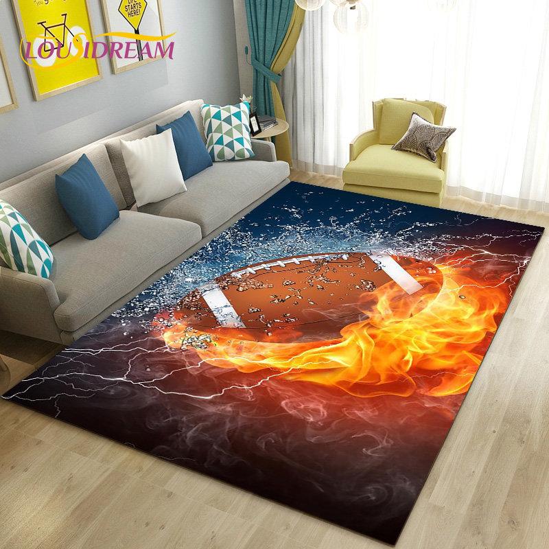 American Football Rugby Area Rug Large,Carpet Rug for Living Room Bedroom Sofa Doormat Decoration, Kids Non-slip Floor Mat 3D