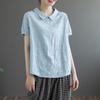 Baumwollkragenhemd Kurzarm-T-Shirt Damen Künstlerisch Retro Locker Schlankmachend Sommer-Top