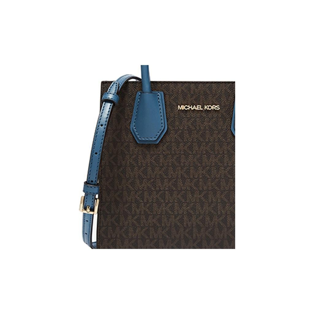 Michael Kors MK Mercer Classic Monogram Color Block Accordion Bag Women Handbags Dark-Brown Blue 35S1GM9M2B-538