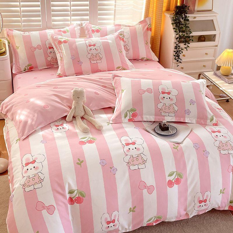 Vierteiliges Bettwäsche-Set, Bettwäsche, Gewaschene Baumwolle Sandgestrahlt Verdickter Bettbezug, Stepplaken, Studentenwohnheim Einzelbettbezug Dreiteiliges Set