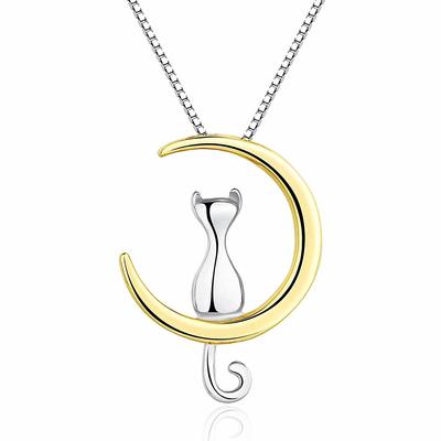 Creative Silver Necklace Moon Cat Female Celasm Chain Cute Cat Travel