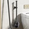 S-Shaped Wall Mounted Toilet Brush Hygienic Carbon Steel Long Handle Toilet Brush No Punching Toilet Scrubber