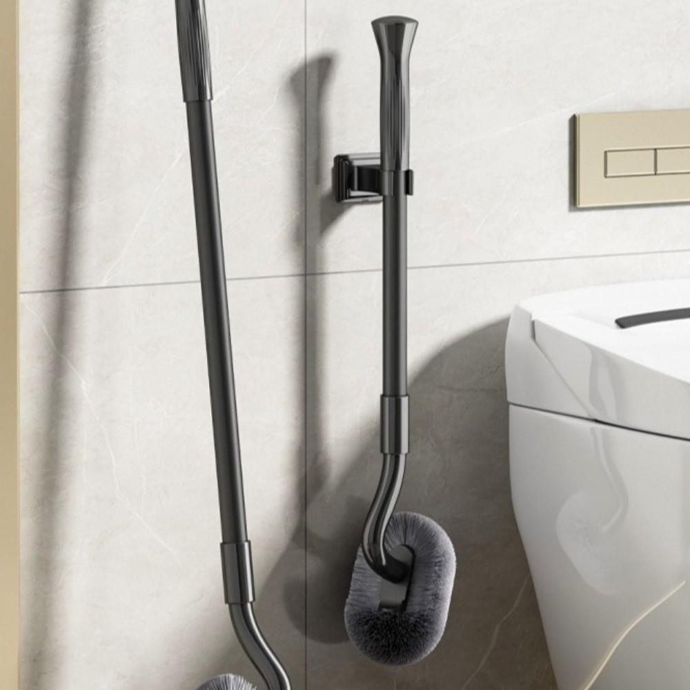 S-Shaped Wall Mounted Toilet Brush Hygienic Carbon Steel Long Handle Toilet Brush No Punching Toilet Scrubber