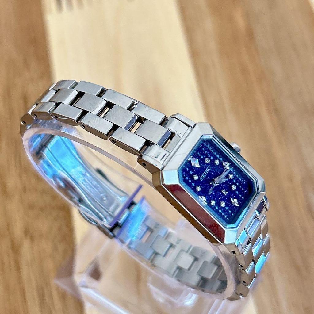 [USED] SEIKO Lucia Limited Edition Solar Watch with 8 Diamonds, Starry Sky Navy, V111