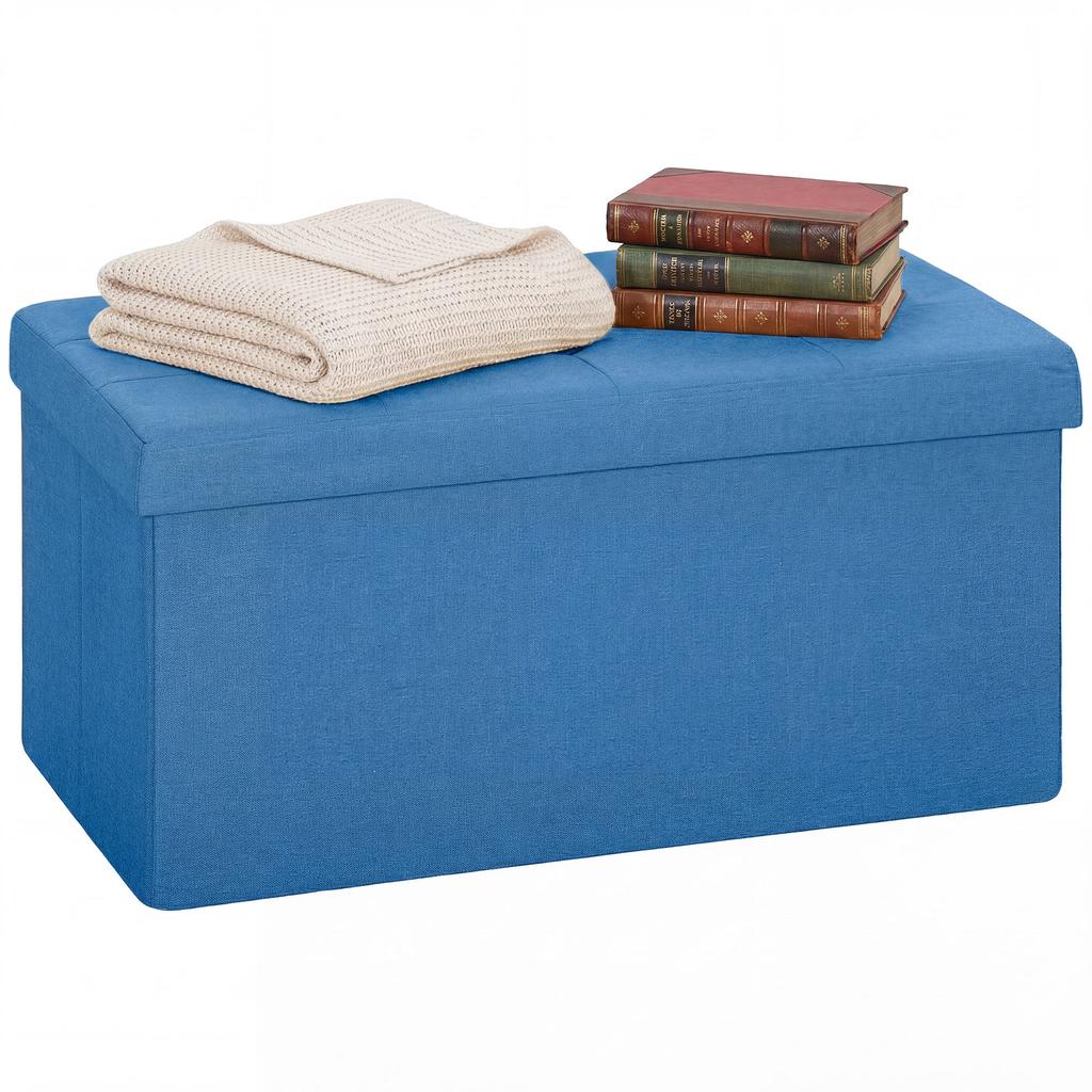 Storage Ottoman Foldable Storage Bench 84 L 76x38x38 Cm Upholstered In Synthetic Linen Light Blue