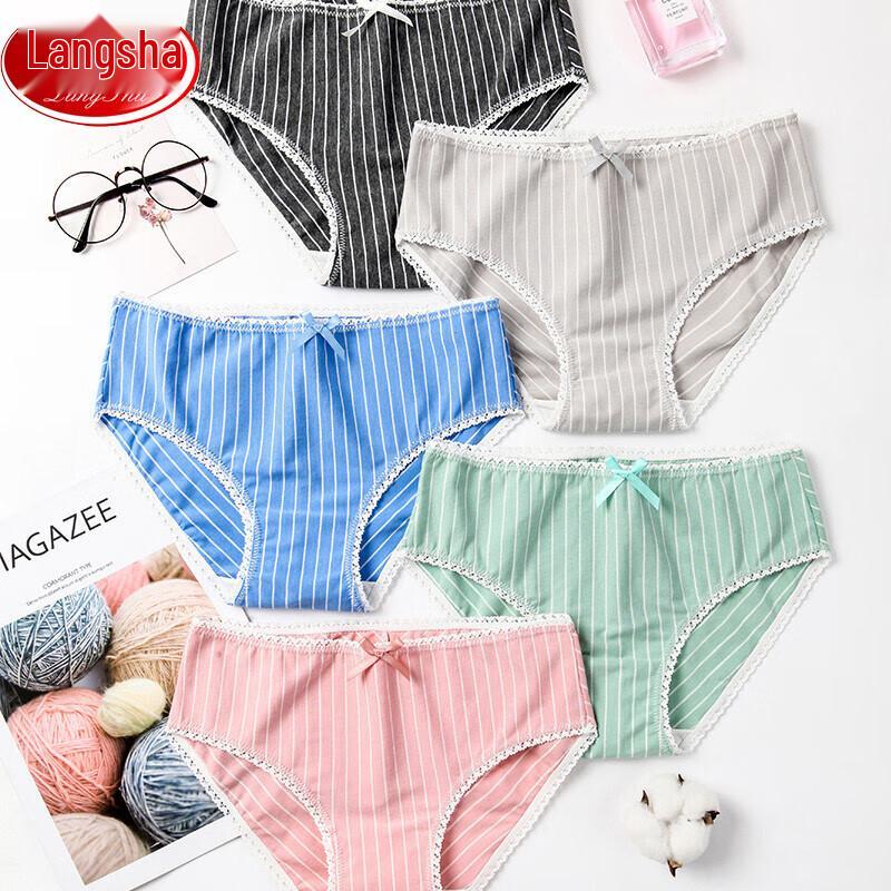 Langsha Striped Lace-Trim Girls' Cotton Briefs (4-Pack)