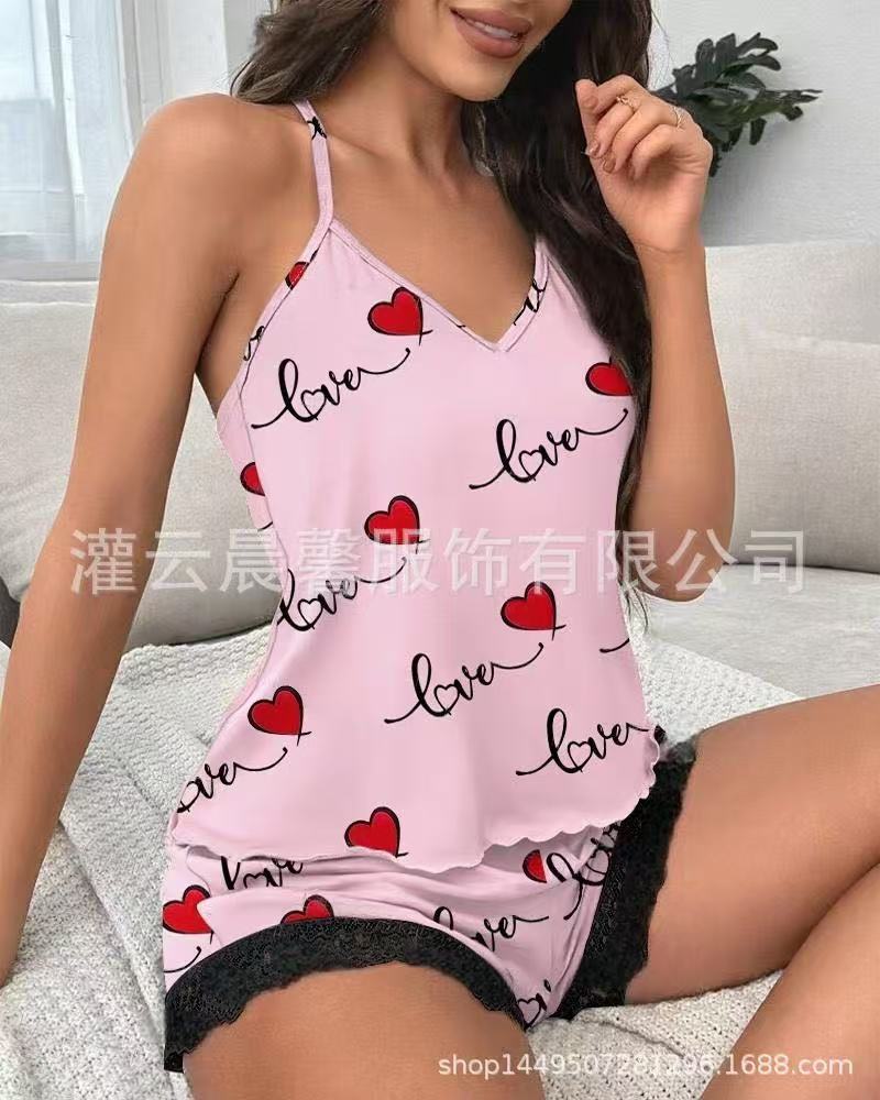 European and American loungewear four seasons new casual pajamas women's milk silk fabric vest sleeveless shorts set