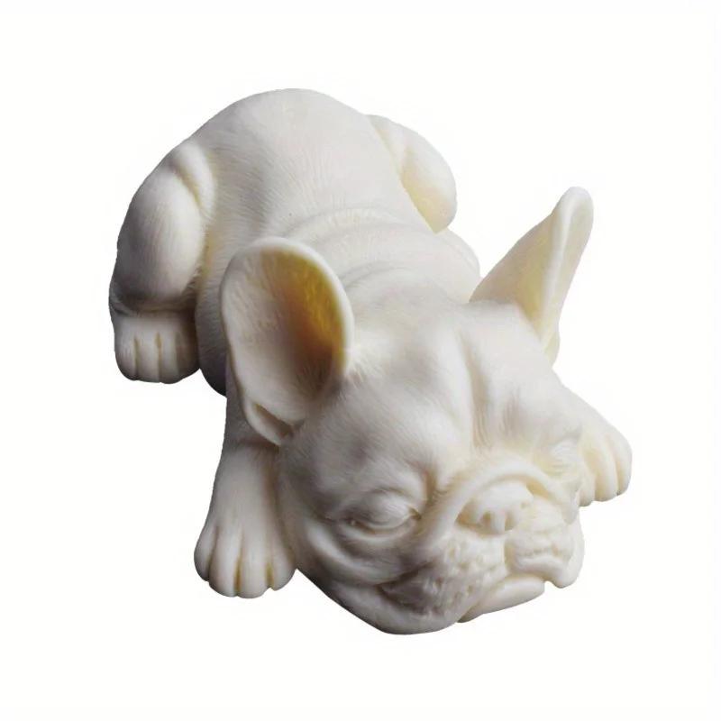 Silicone Mold for French Bulldog Figurine and A Finished Green Resin Bulldog Craft, Perfect for DIY Enthusiasts