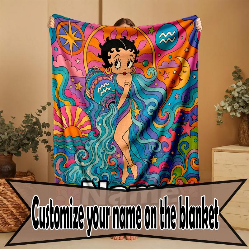 Custom Name Personalized Betty Boop Print Blanket, Home Decor, Bedroom, Sofa, Camping, Couch, Gifts for Birthday Christmas