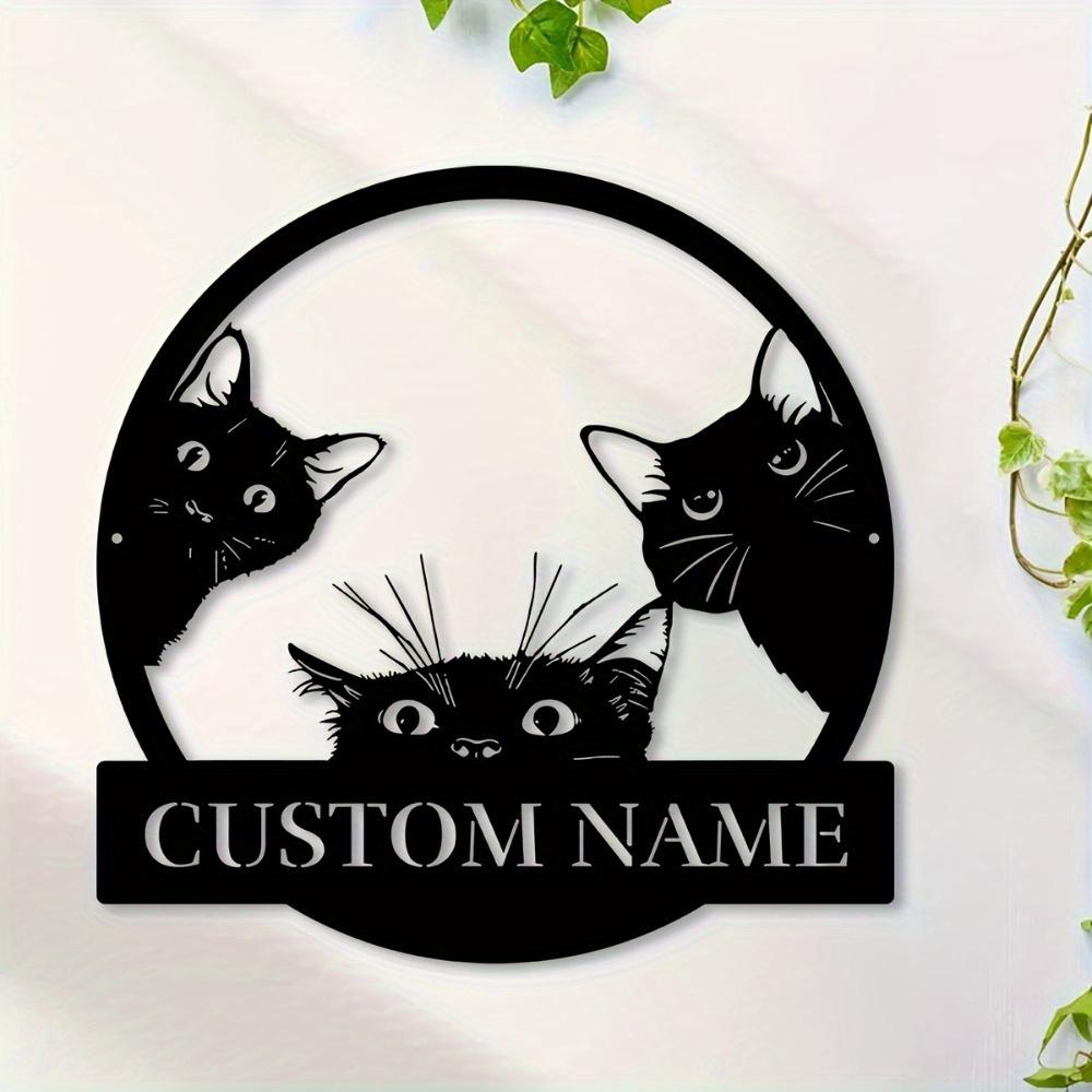 Custom Black Cat Trio Metal Wall Art, Personalized Names Sign, Rustic Home Decor for Veranda Yard, Gift