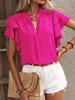 Double Layered Ruffled Blouse Female Fashion V-Neck Short Sleeved Summer Office Lady Party T-Shirt