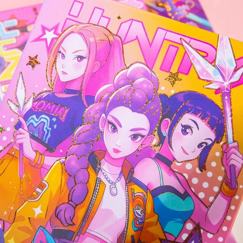 4PCS Durable Journal Notebook Kpop Demon Hunters Magnetic Buckle Diary Korean Style Colorful Student Stationery 32K Kid Friendly Entertaining Fun Play
