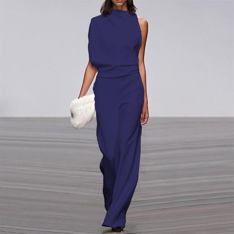 

One-Shoulder Pile Collar Jumpsuit XXXL