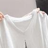 Women's V-Neck Pleated Printed Short Sleeve T-Shirt