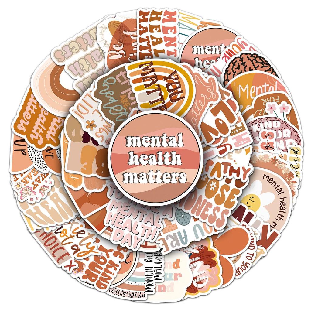50 Bohemian Mental Health Doodle Stickers: Stylish English Decorative Stickers for Suitcases and Phone Cases