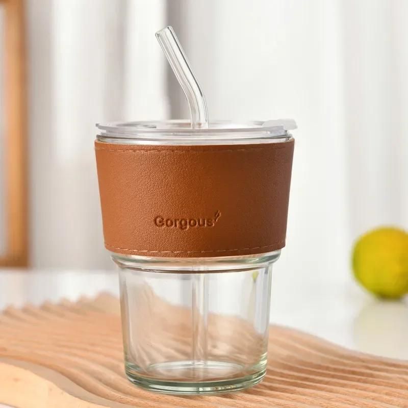 

400ml Ins Coffee Glass Lid Straw Water Cup Good-looking Ice American Latte Milk Cup Summer Traveltour Drinkware Accessory света кофе