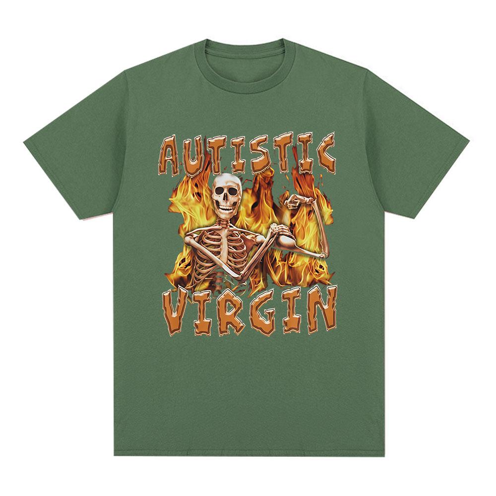Autist Jungfrau Lustiger Skelett Autismus Meme T-Shirts Herrenbekleidung Vintage Gothic Kurzarm T-Shirt Baumwolle Oversized T-Shirt