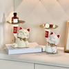 Lucky Cat Statue Jewelry Tray Cute Resin Cat Storage Tray Tabletop Organizer for Home Bookshelf Living Room Cabinet Bedroom