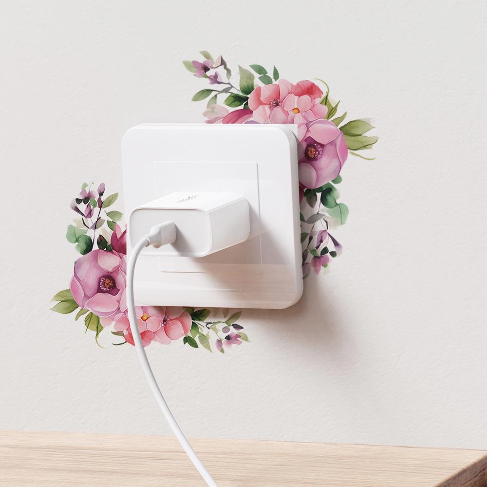 Purple Rose Green Leaf Switch Pasted Bedroom Living Room Wall Beautification Wall Sticker