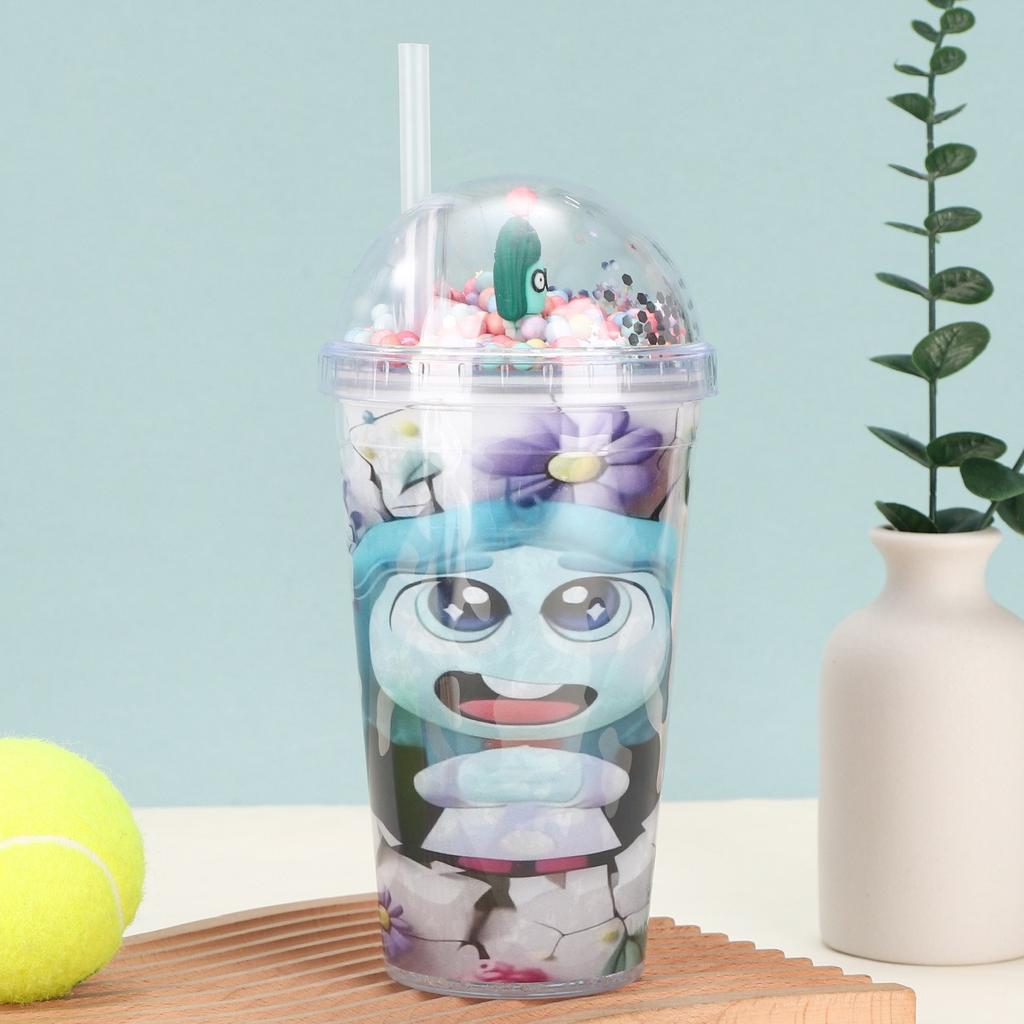 Water bottle summer portable plastic water cup cute cartoon student ice cup creative high value portable straw cup