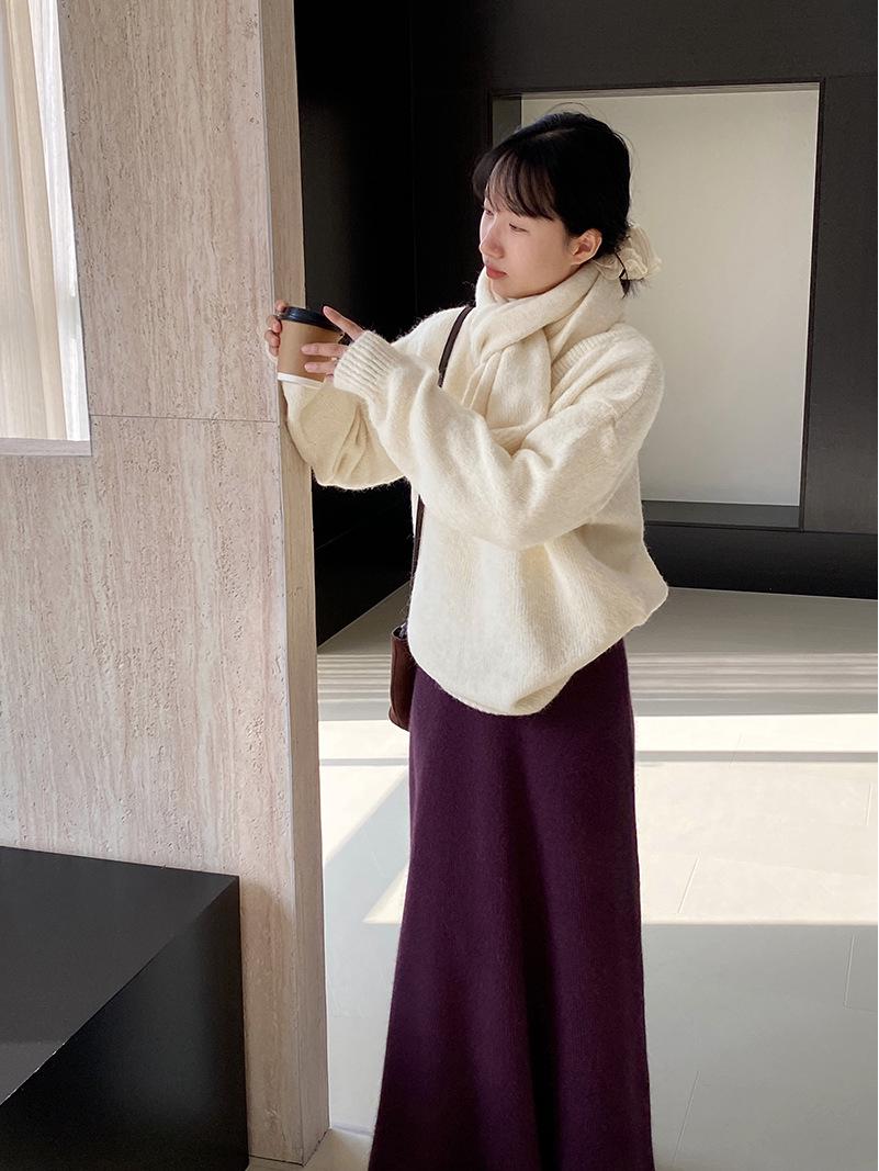 

Женский вязаный свитер-шарф с V-образным вырезом Jiangzuo Lazy God - зимняя верхняя одежда, свободный корейский стиль One Size