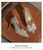 Champagne Gold Crystal Bow High Heels for Women - Elegant French Niche Bridal Shoes