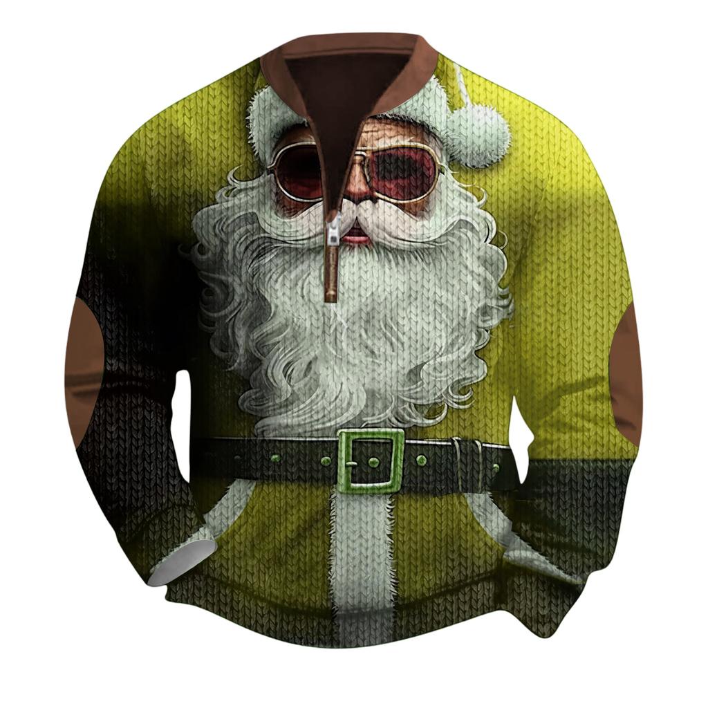 Mens Christmas Sweater Zip Up Sweatshirts Vintage Knit Graphic Sweatshirt Xmas Stand Collar Pullover