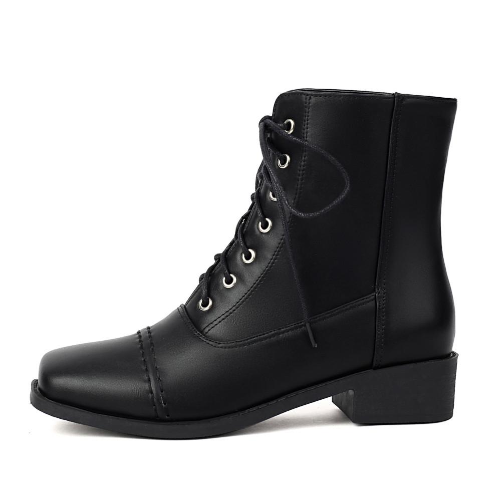 Módní všestranné dámské kotníkové boty podzim/zima britský styl PU kůže krátké boty šněrovací pro dojíždění plochá podrážka motorkářské boty