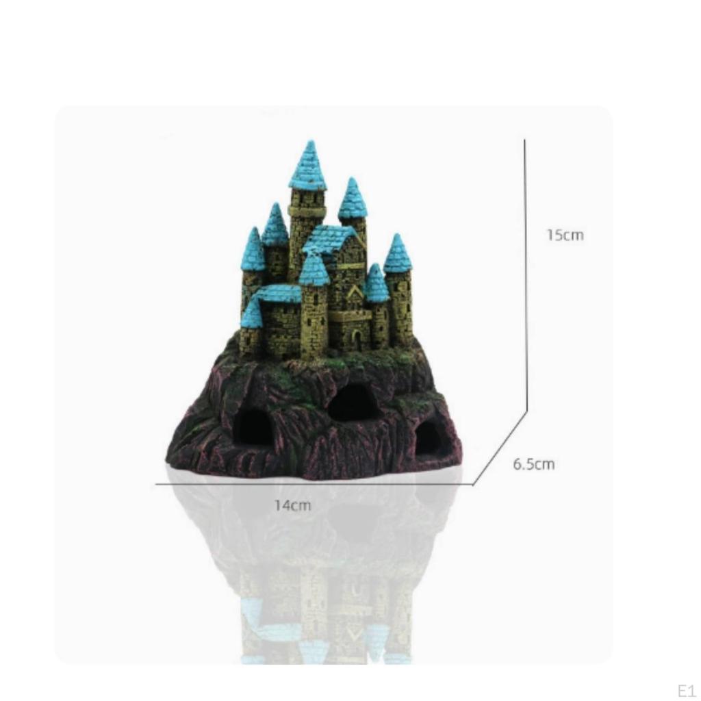 Castle Aquarium Ornament Hollow Openings Aquatic Tank BlueTopped HandPainted Details