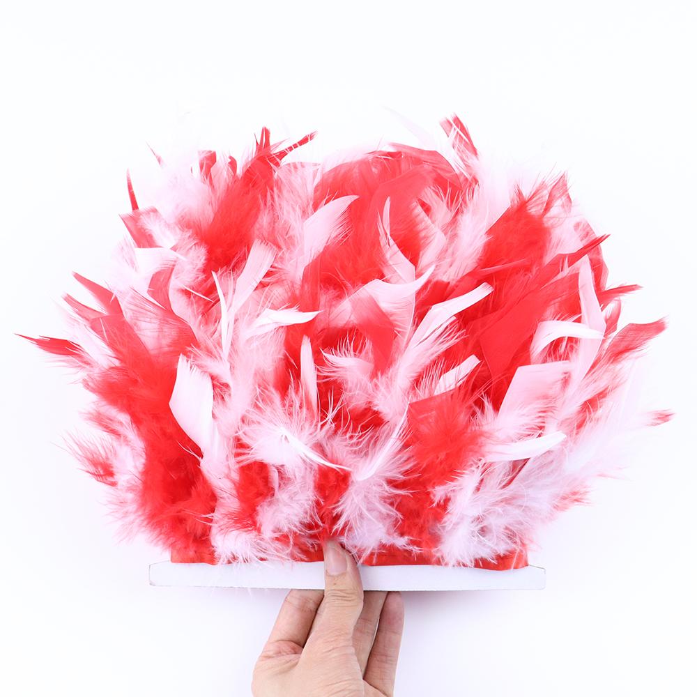 1Meter Mixed Color Turkey Feather Trim Fringe 10-15cm Dyed Feathers Ribbon for Costume Party Dress Decoration Accessory Crafts